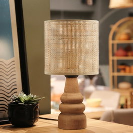 Opviq AYD-3674 Lámpara de mesa de madera y ratán de bambú
